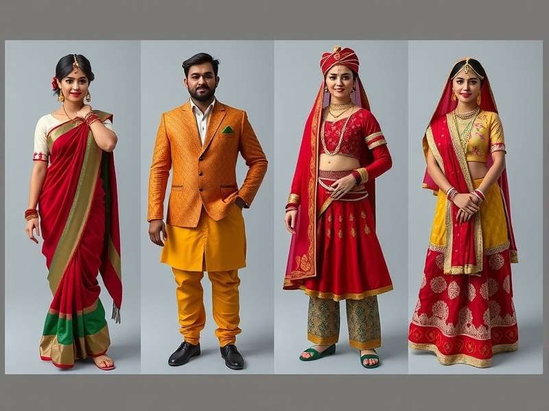 VR Bollywood Groove character customization showing various traditional Indian costumes including Banarasi saree, Punjabi suit, and Rajasthani lehenga